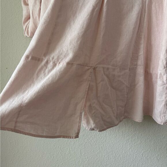 Simply Noelle Button Front Shirt Sz XXL Baby Pink Linen Blend Roll Tab Sleeve - Picture 2 of 7